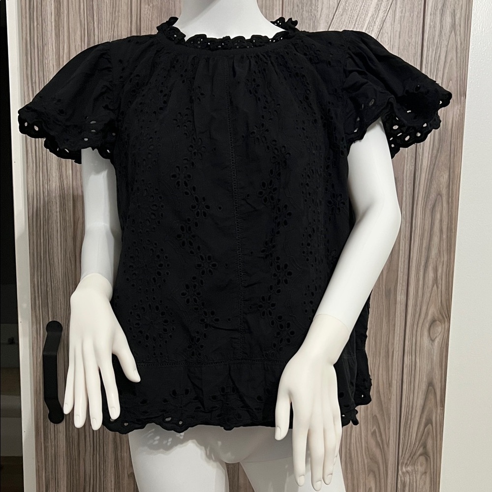 Crown & Ivy Black Eyelet Blouse